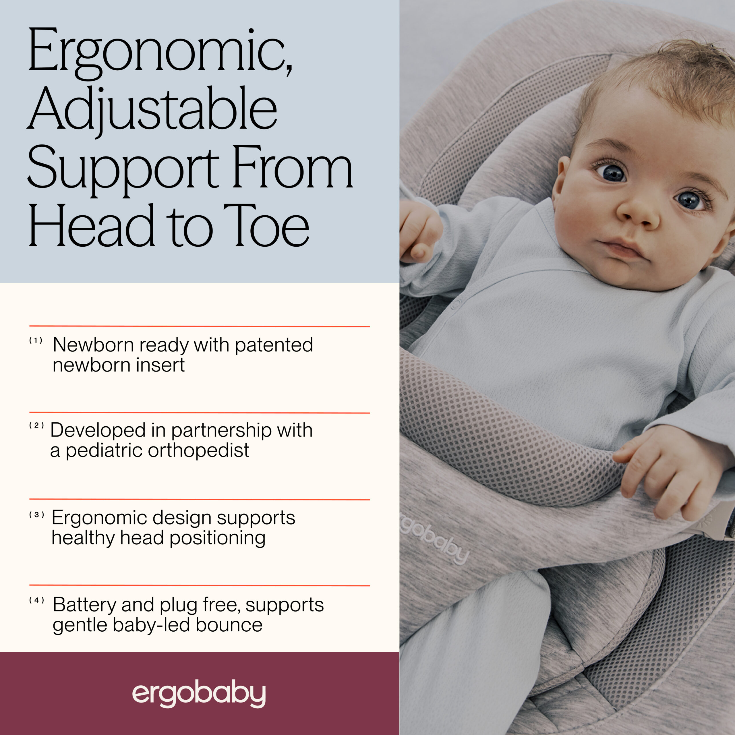ergonomic, ergonomic features, bouncer features, ergonomic bouncer